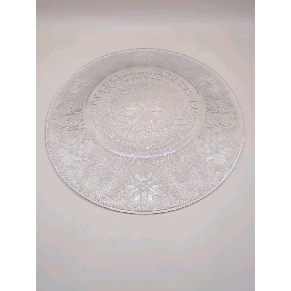 Anchor Hocking Sandwich Glass Dinner Plate Clear Floral Pattern Vintage - Picture 3 of 6